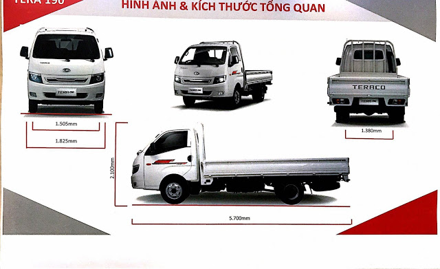 kích thước xe tải teraco 190 1t9